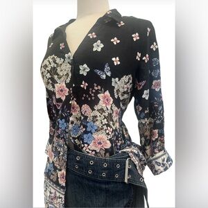 Floral Black Button Down Shirt